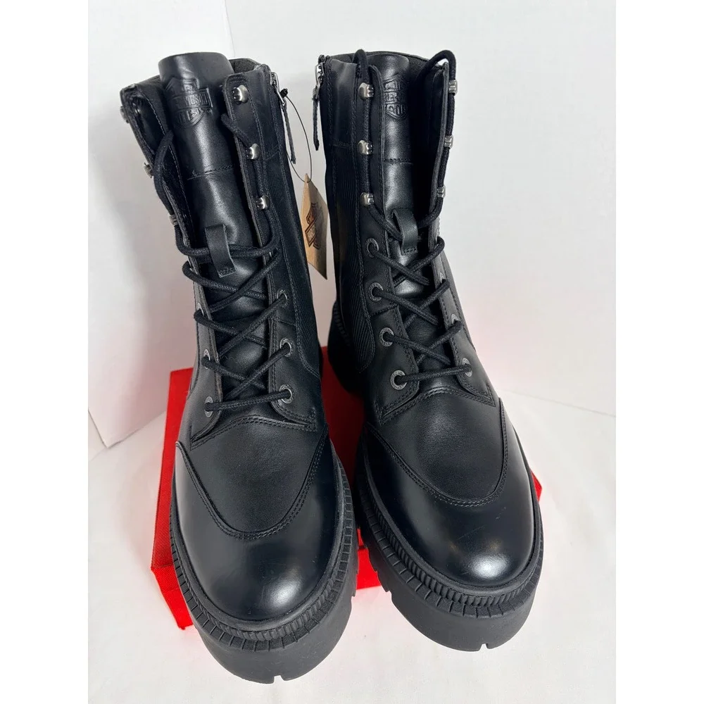 Harley Davidson Mens Boots Black 10M D65001 Leather Combat Lug Sole Biker New